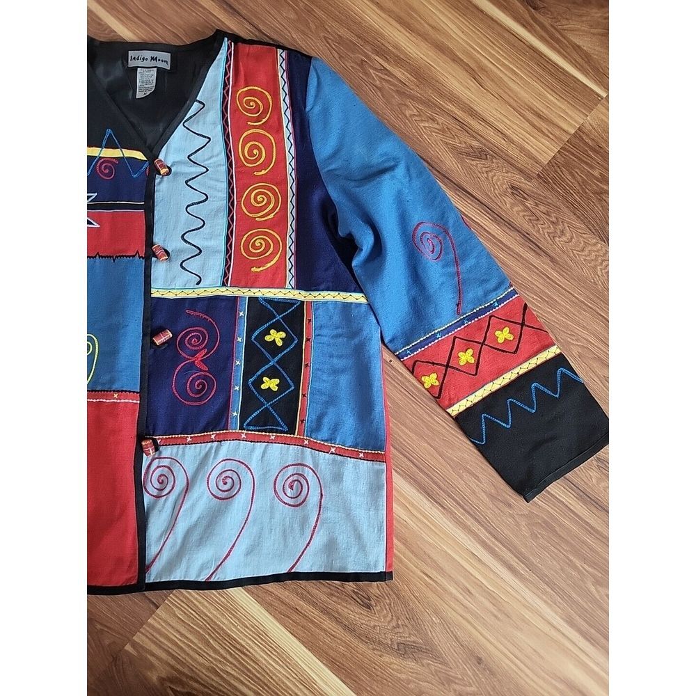 Indigo Moon Embroidered Beaded Jacket Women's Size Medium Color Block Eclectic - Picture 2 of 9